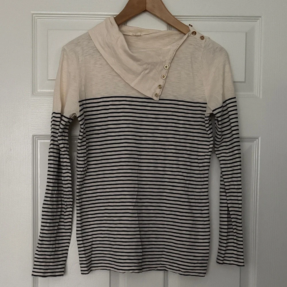J. Crew Painter Tee Striped Turtleneck Button-Detail Size Medium